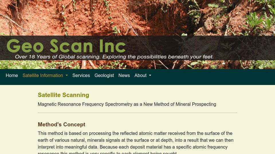 Screenshot of geoscaninc.com: Satellite Scanning