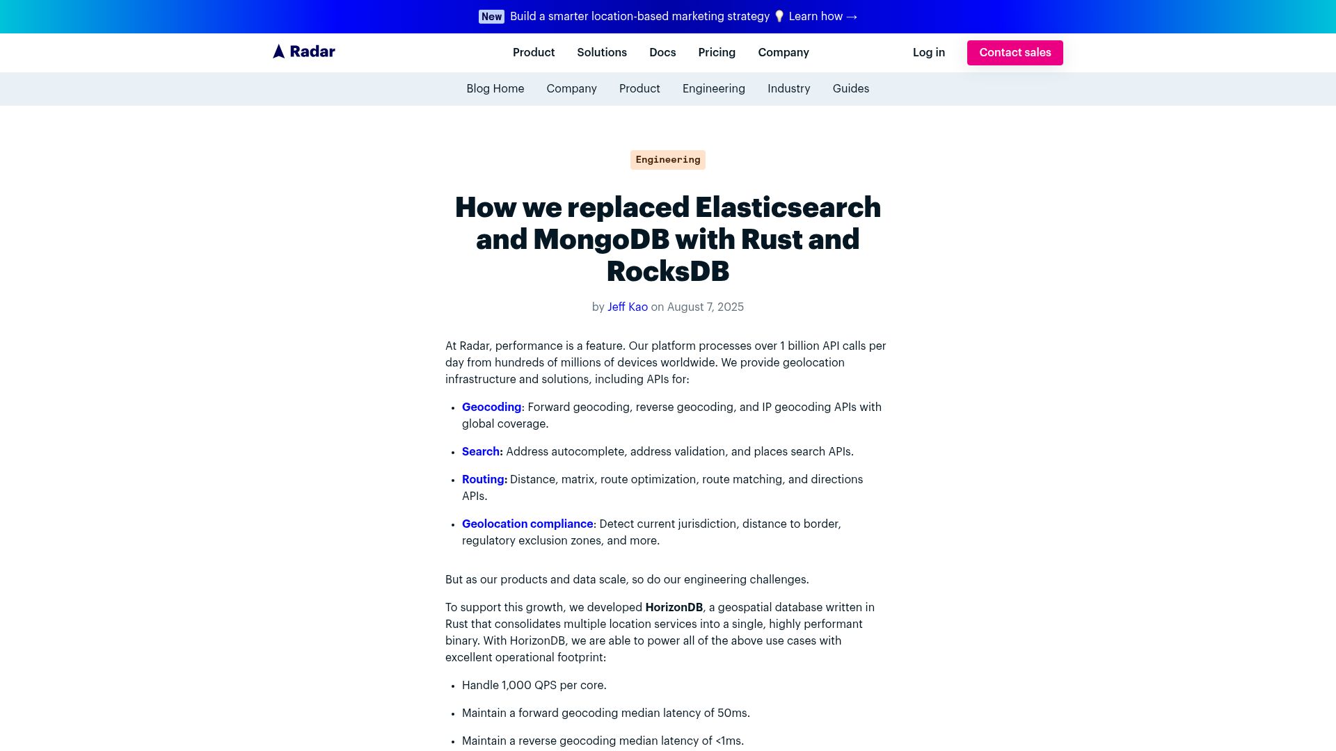 Screenshot of radar.com: How we replaced Elasticsearch and MongoDB with Rust and RocksDB