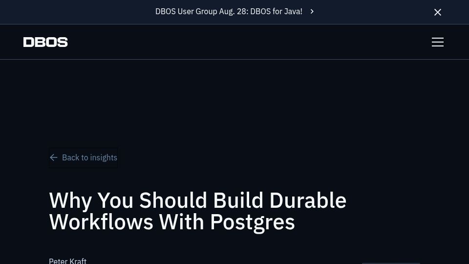 Screenshot of dbos.dev: Build durable workflows with Postgres