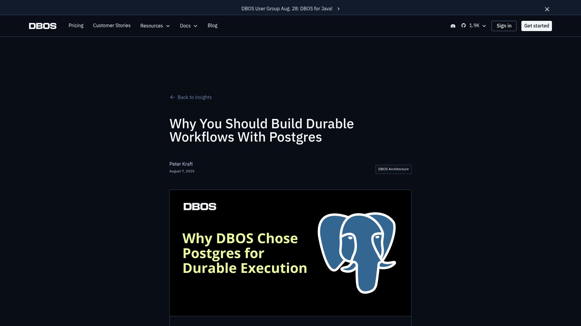 Screenshot of dbos.dev: Build durable workflows with Postgres