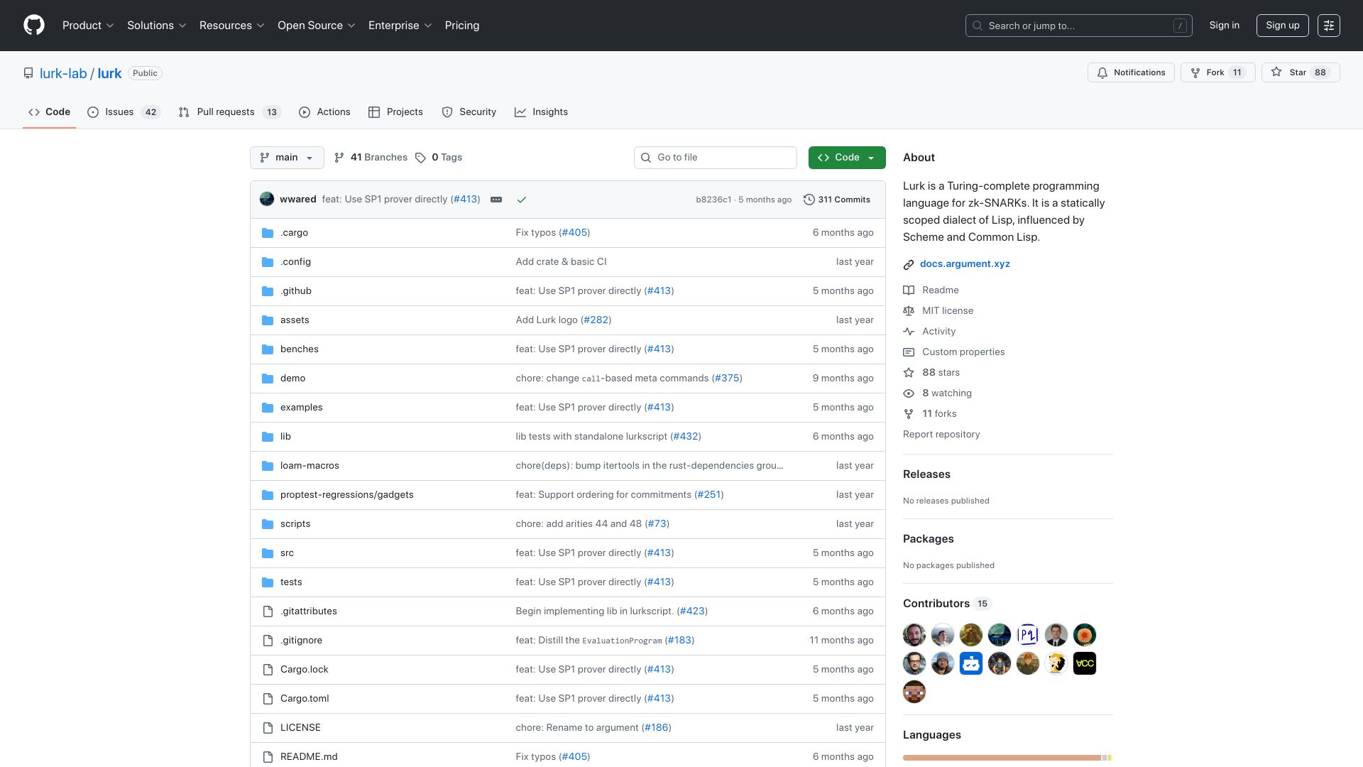 Screenshot of github.com: Lurk – A Turing-complete programming language for ZK-SNARKs