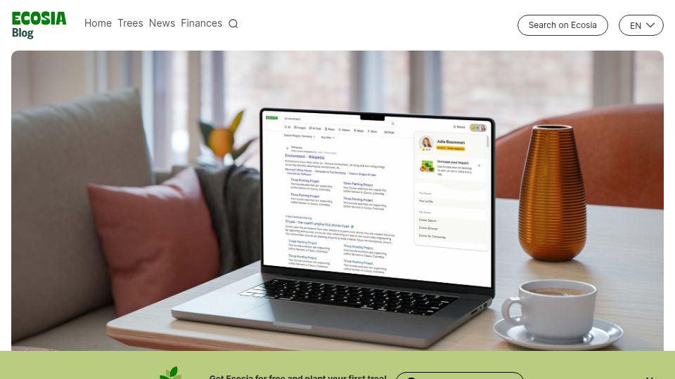 Screenshot of blog.ecosia.org: Our European search index goes live