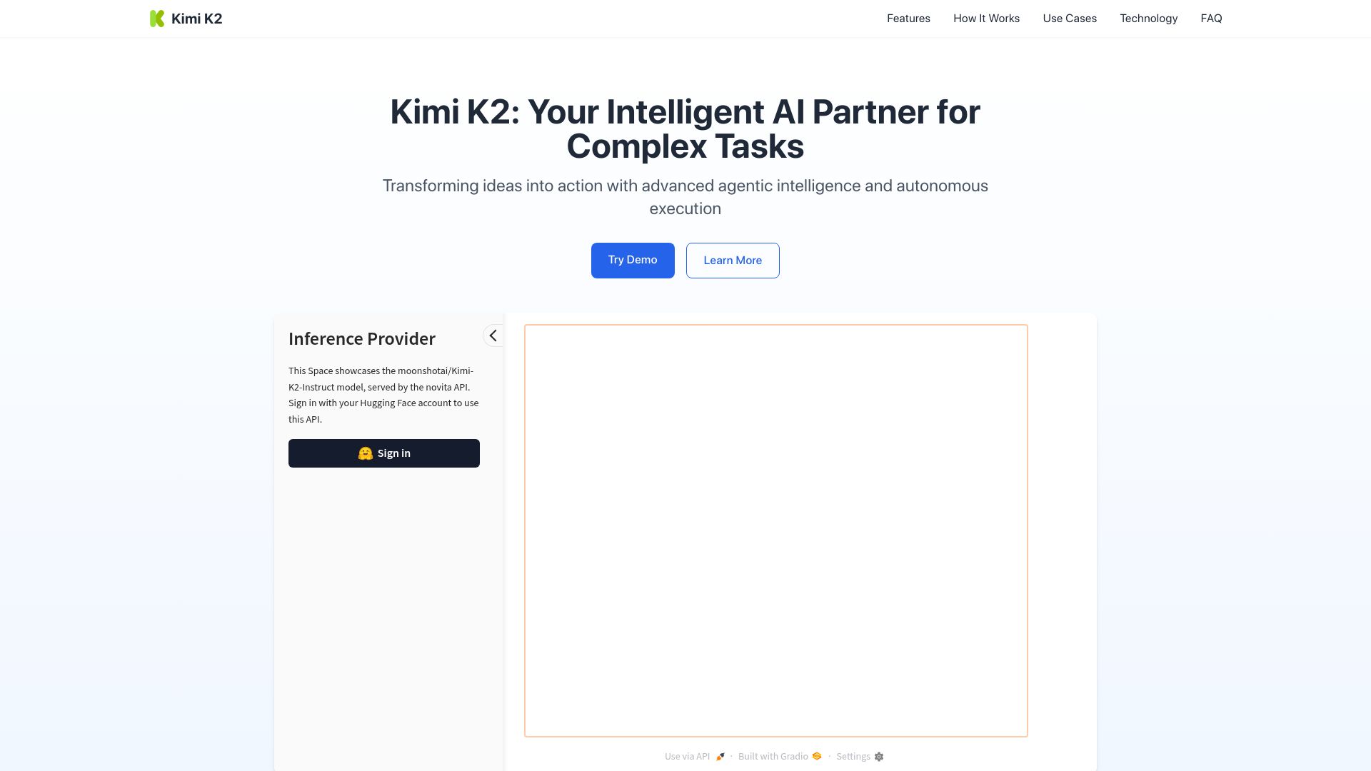 Screenshot of kimik2ai.app: Show HN: Kimi K2 – Powerful Open-Source AI