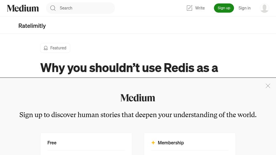 Screenshot of medium.com: Don't use Redis as a rate limiter