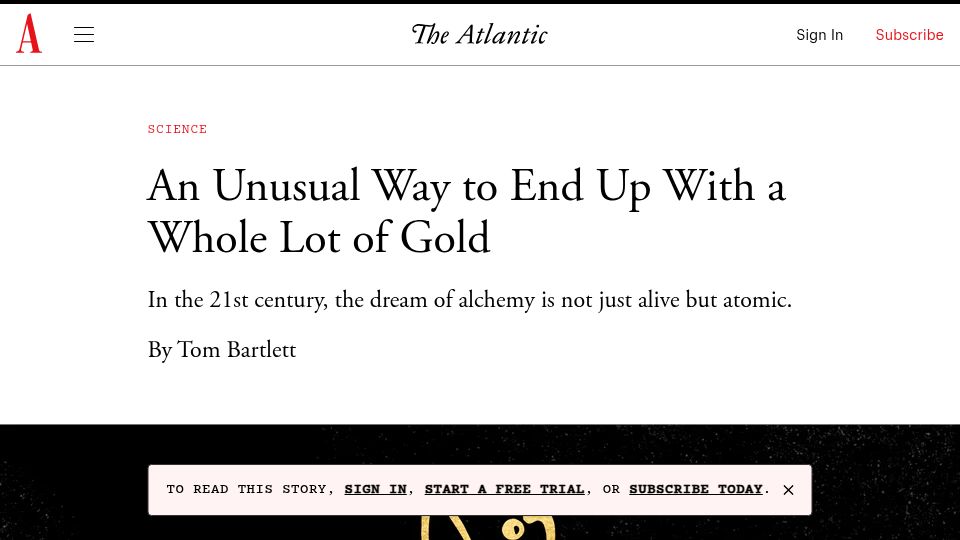 Screenshot of theatlantic.com: An Unusual Way to End Up with a Whole Lot of Gold