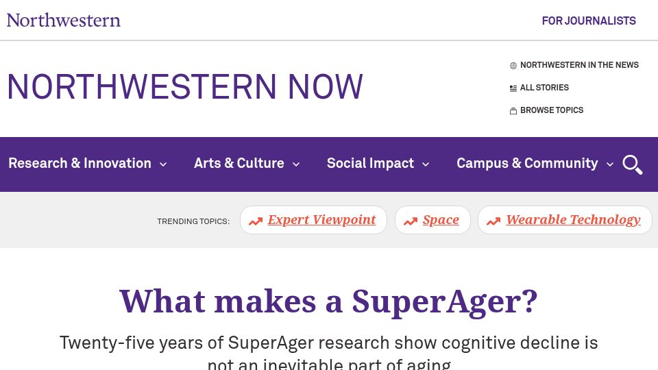 Screenshot of news.northwestern.edu: What makes a SuperAger?
