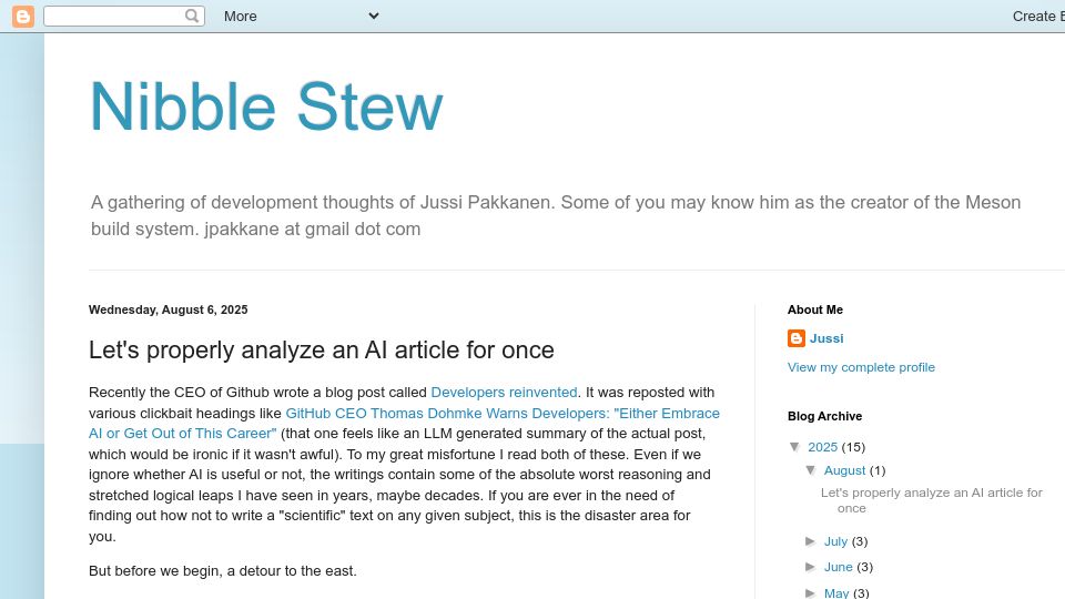 Screenshot of nibblestew.blogspot.com: Let's properly analyze an AI article for once