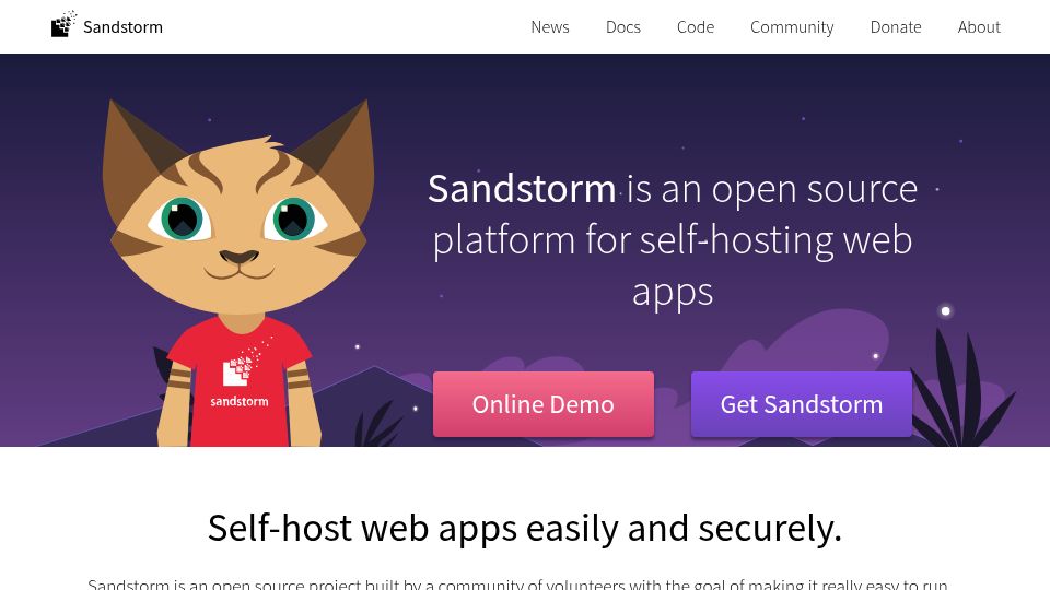 Screenshot of sandstorm.org: Sandstorm- self-hostable web productivity suite