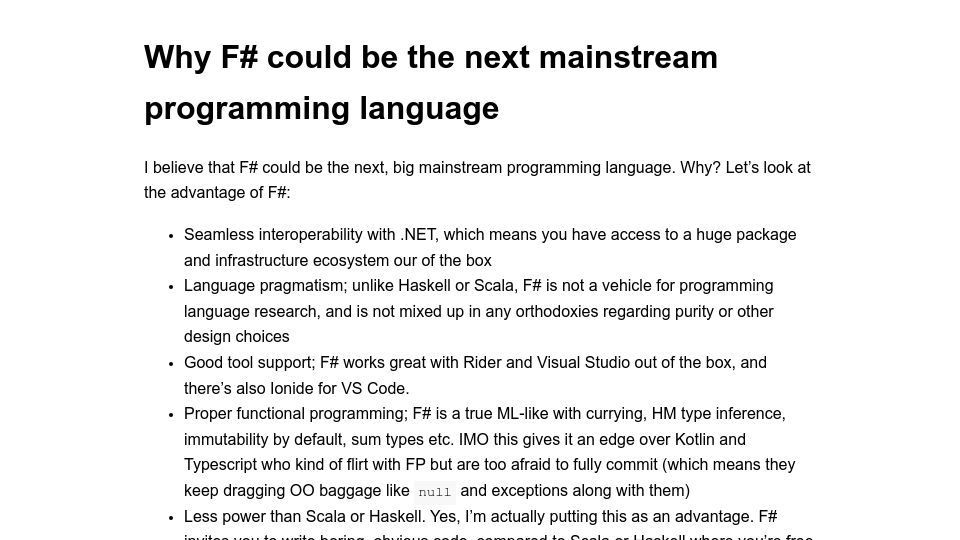 Screenshot of blog.snork.dev: Why F# could be the next mainstream programming language (2024)