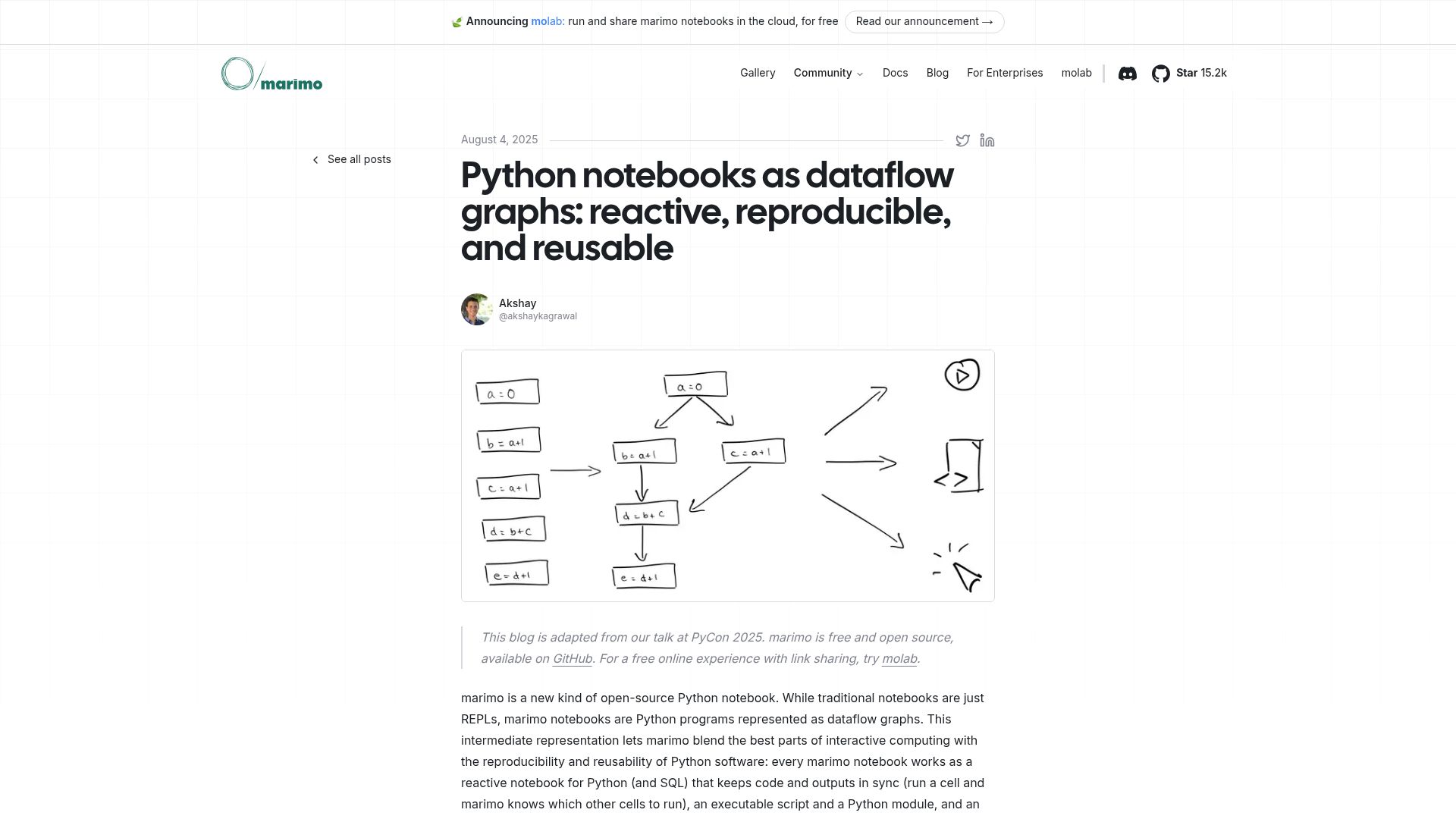 Screenshot of marimo.io: Representing Python notebooks as dataflow graphs
