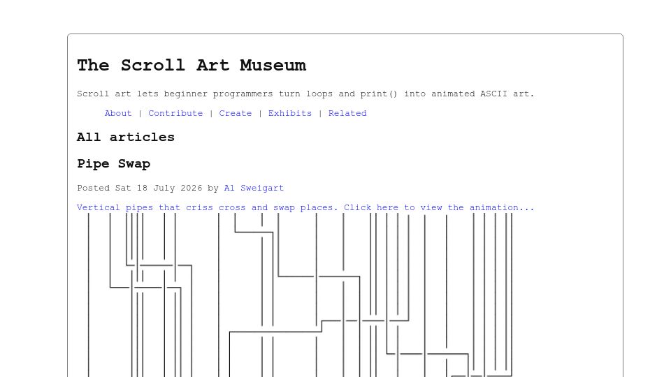 Screenshot of scrollart.org: The Scroll Art (Animated ASCII) Museum