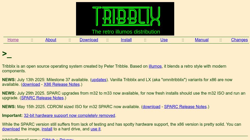 Screenshot of tribblix.org: Tribblix – The Retro Illumos Distribution