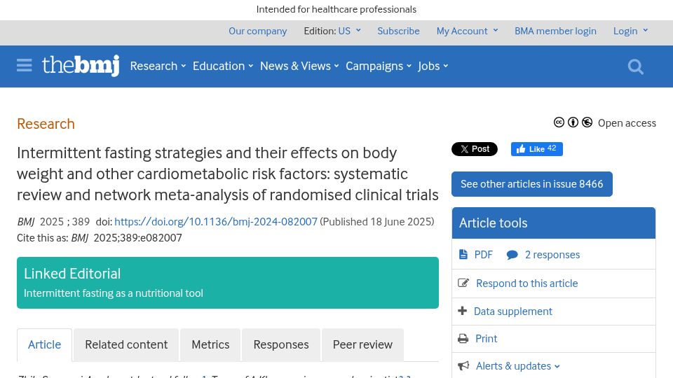 Screenshot of bmj.com: Intermittent fasting strategies and their effects on body weight