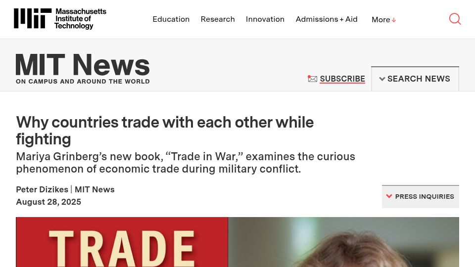 Screenshot of news.mit.edu: Trade in War