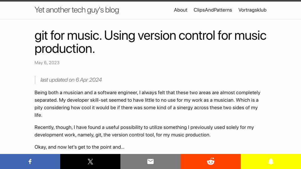 Screenshot of grechin.org: Git for Music – Using Version Control for Music Production (2023)