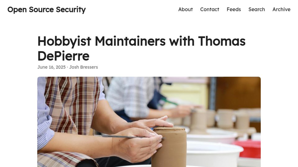 Screenshot of opensourcesecurity.io: Hobbyist Maintainers with Thomas DePierre