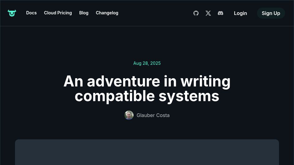 Screenshot of turso.tech: An adventure in writing compatible systems