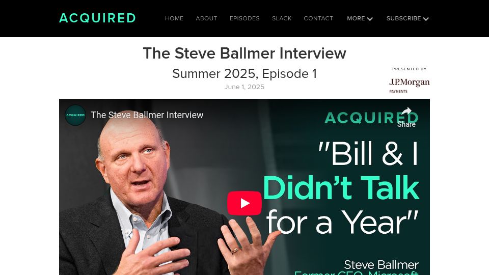Screenshot of acquired.fm: Steve Ballmer Interview