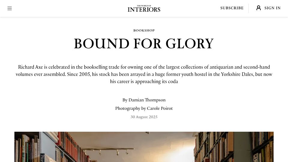Screenshot of worldofinteriors.com: One of Britain's largest stocks of second-hand books ever amassed