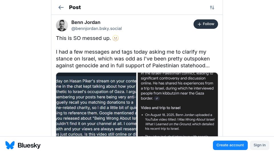 Screenshot of bsky.app: Google AI Overview made up an elaborate story about me