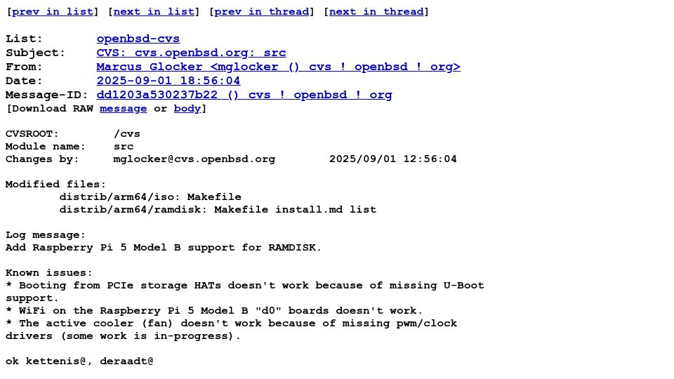 Screenshot of marc.info: Raspberry Pi 5 support (OpenBSD)