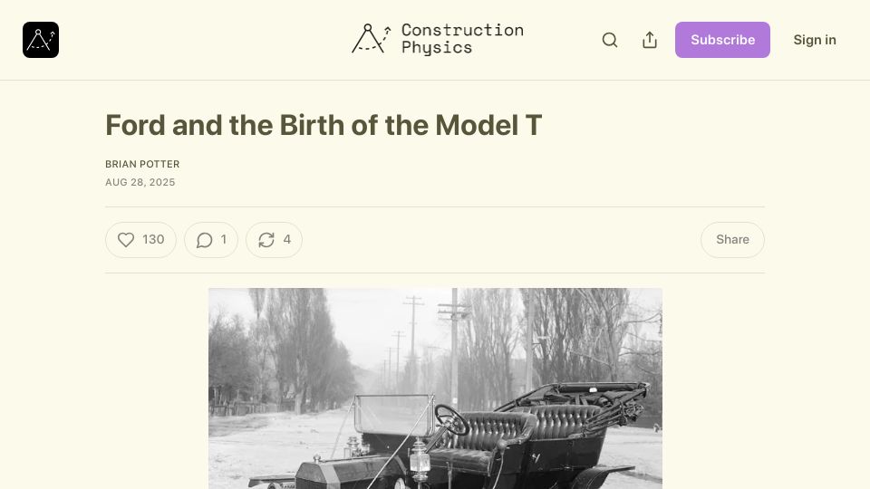 Screenshot of construction-physics.com: Ford and the Birth of the Model T