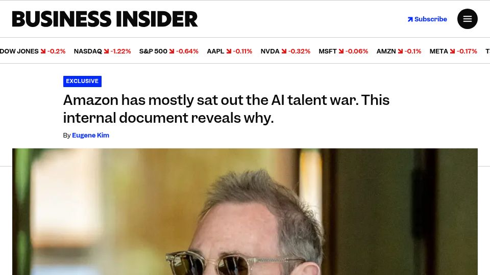 Screenshot of businessinsider.com: Amazon has mostly sat out the AI talent war