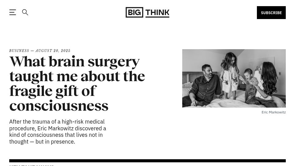 Screenshot of bigthink.com: What brain surgery taught me about the fragile gift of consciousness