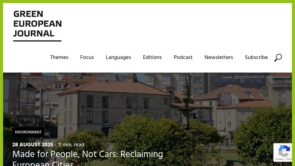 Screenshot of greeneuropeanjournal.eu: Pontevedra, Spain declares its entire urban area a "reduced traffic zone"