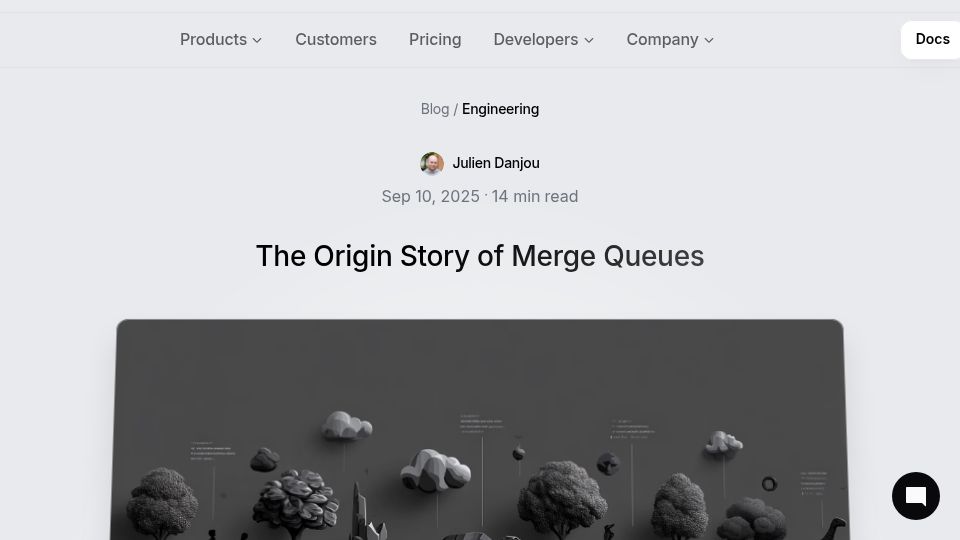 Screenshot of mergify.com: The origin story of merge queues