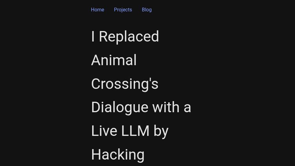 Screenshot of joshfonseca.com: I replaced Animal Crossing's dialogue with a live LLM by hacking GameCube memory