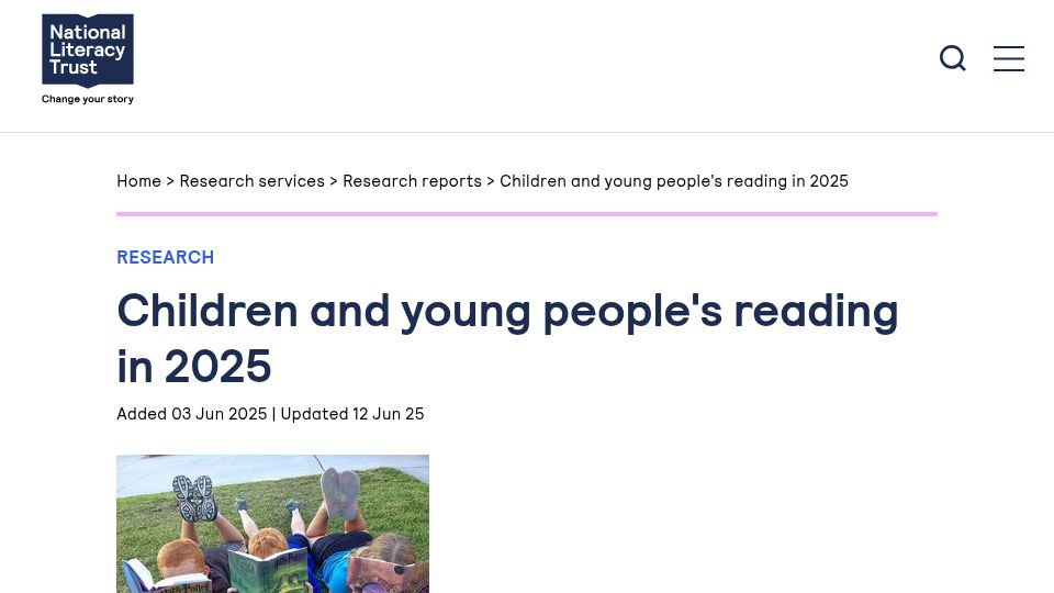 Screenshot of literacytrust.org.uk: Children and young people's reading in 2025