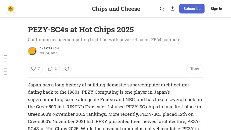 Screenshot of chipsandcheese.com: Interesting PEZY-SC4s