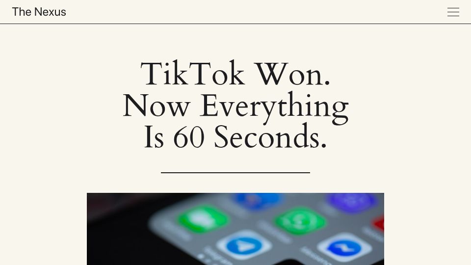 Screenshot of thenexus.media: TikTok has turned culture into a feedback loop of impulse and machine learning