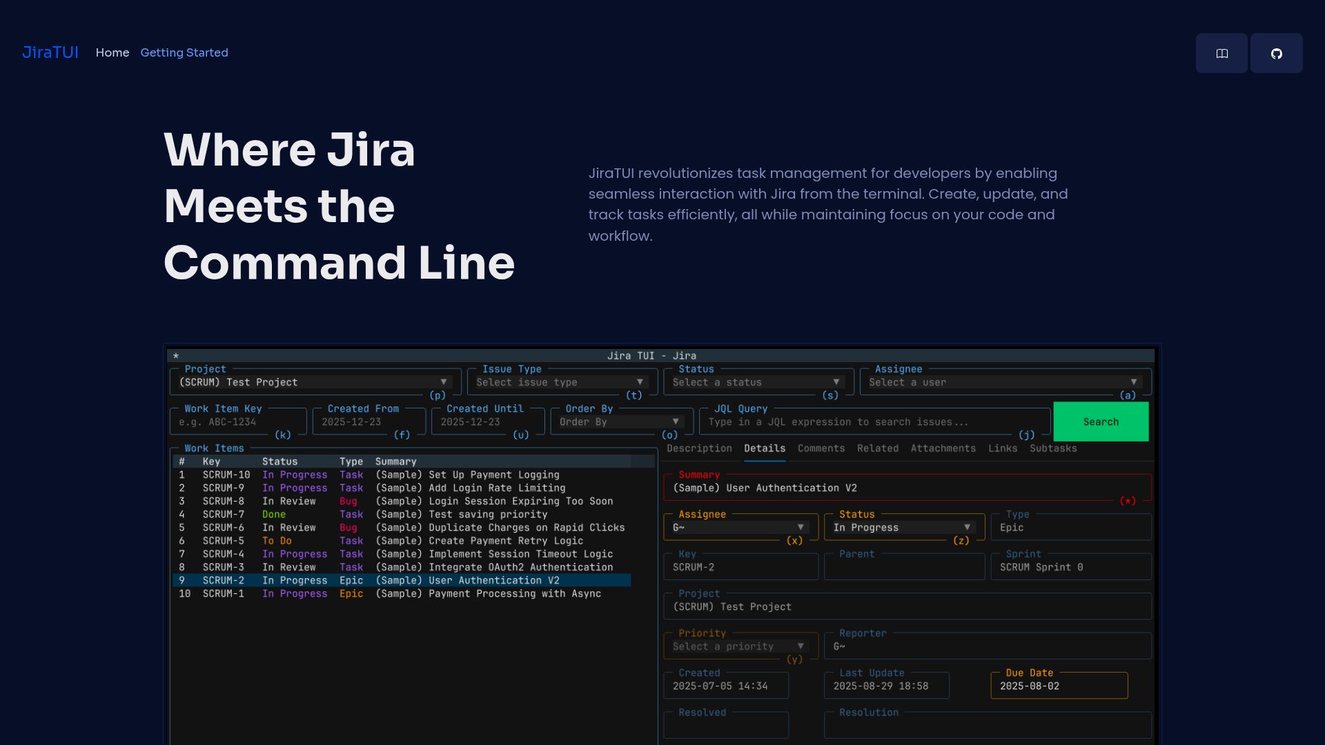 Screenshot of jiratui.sh: Jiratui – A Textual UI for interacting with Atlassian Jira from your shell