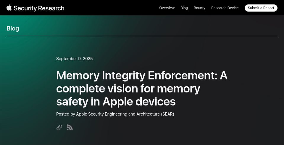 Screenshot of security.apple.com: Memory Integrity Enforcement