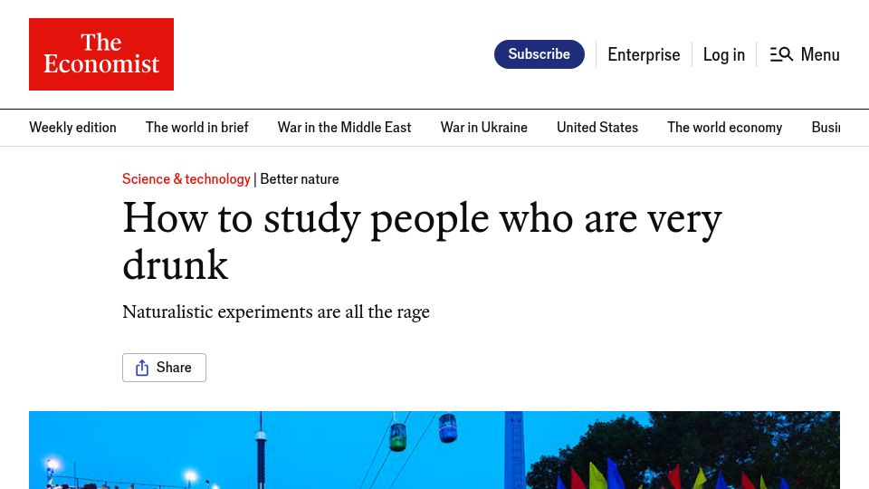 Screenshot of economist.com: How to study people who are drunk