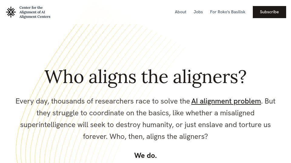 Screenshot of alignmentalignment.ai: Center for the Alignment of AI Alignment Centers