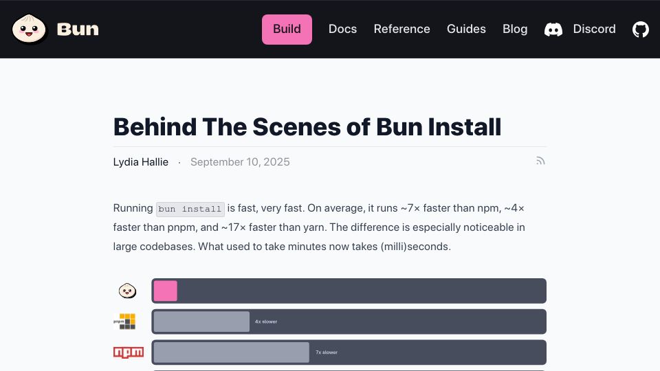 Screenshot of bun.com: Behind the scenes of Bun Install
