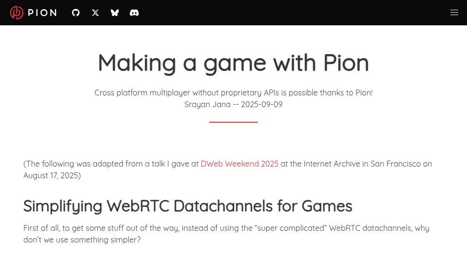 Screenshot of pion.ly: Show HN: Making a cross-platform game in Go using WebRTC Datachannels
