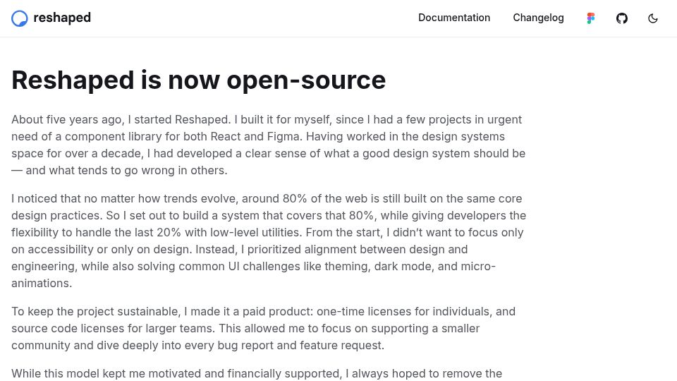 Screenshot of reshaped.so: Reshaped is now open source