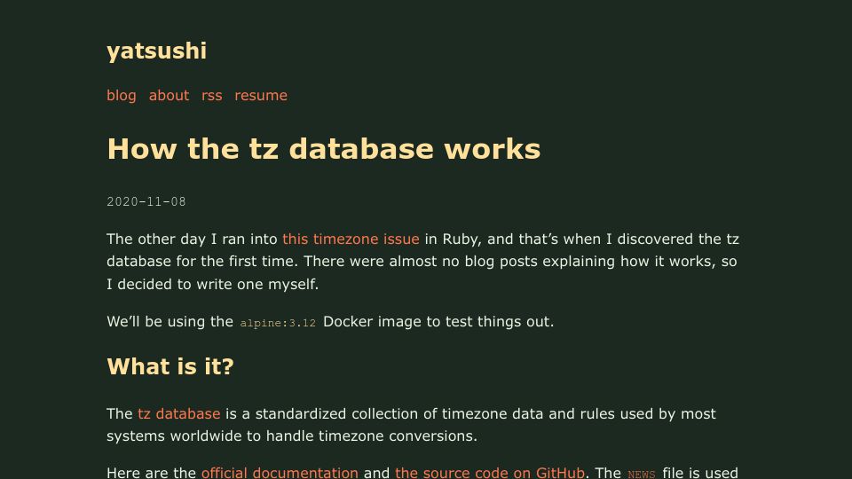 Screenshot of yatsushi.com: How the tz database works (2020)