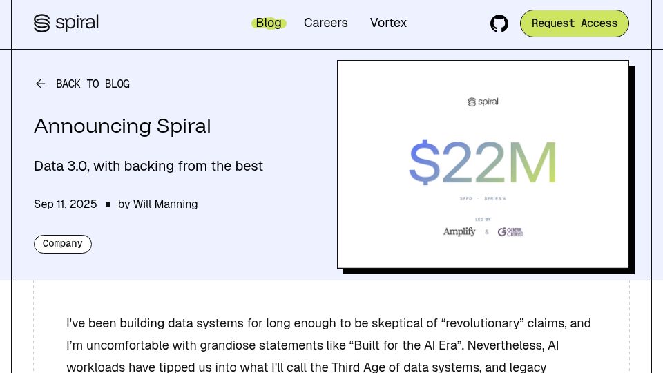 Screenshot of spiraldb.com: Spiral