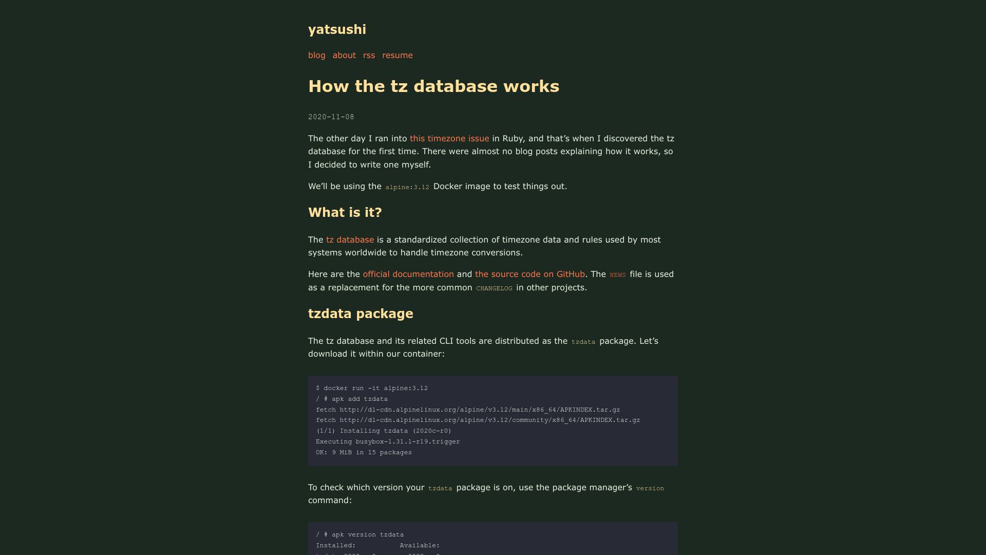 Screenshot of yatsushi.com: How the tz database works (2020)