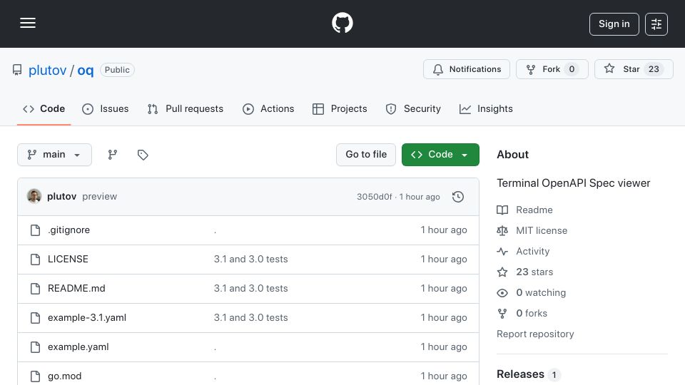 Screenshot of github.com: Oq: Terminal OpenAPI Spec Viewer