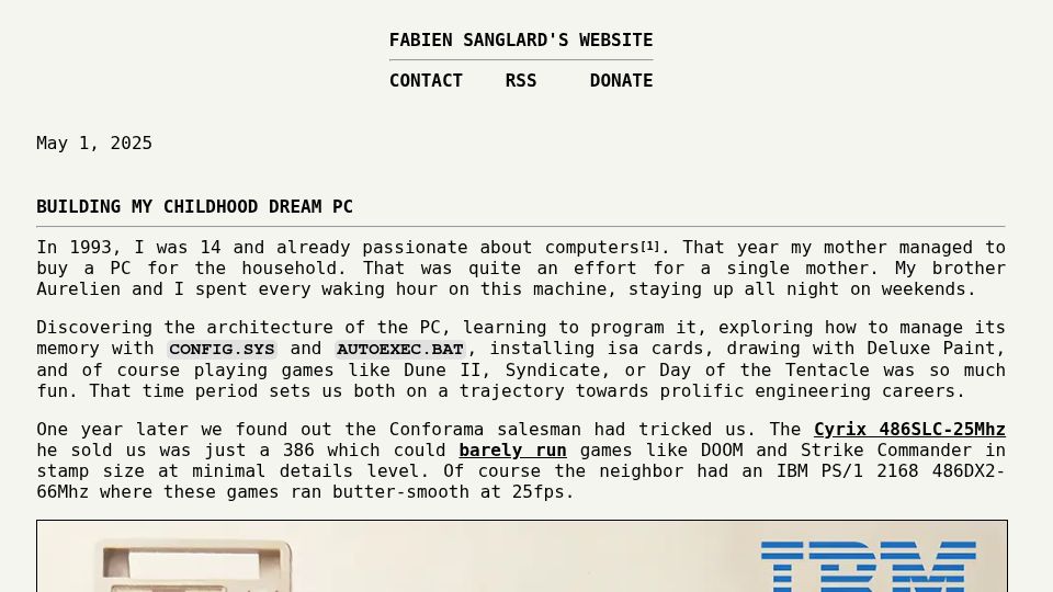 Screenshot of fabiensanglard.net: Building my childhood dream PC