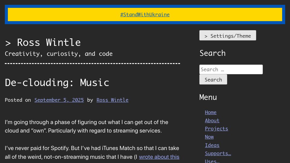 Screenshot of rosswintle.uk: De-Clouding: Music