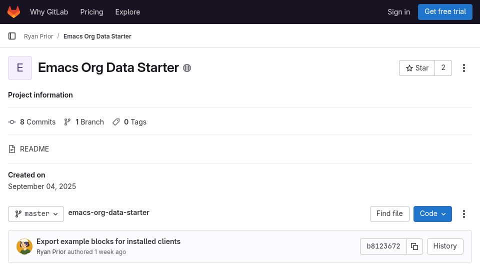 Screenshot of gitlab.com: Using Emacs Org-Mode With Databases: A getting-started guide
