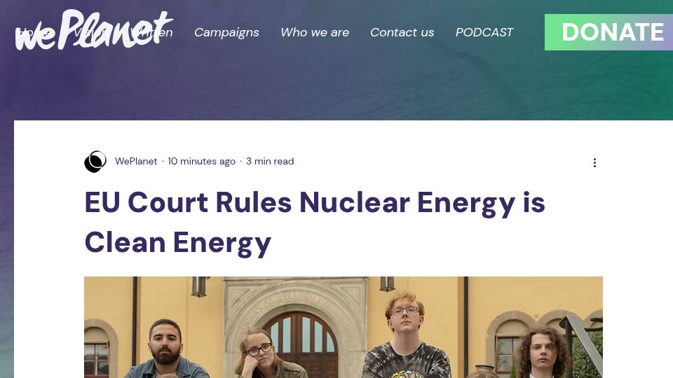 Screenshot of weplanet.org: EU court rules nuclear energy is clean energy
