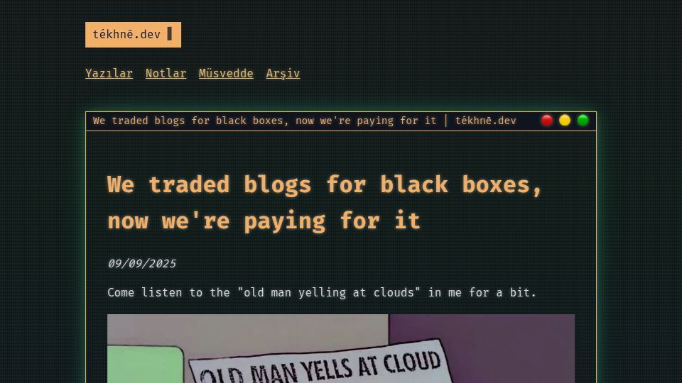 Screenshot of tekhne.dev: The effects of algorithms on the public discourse